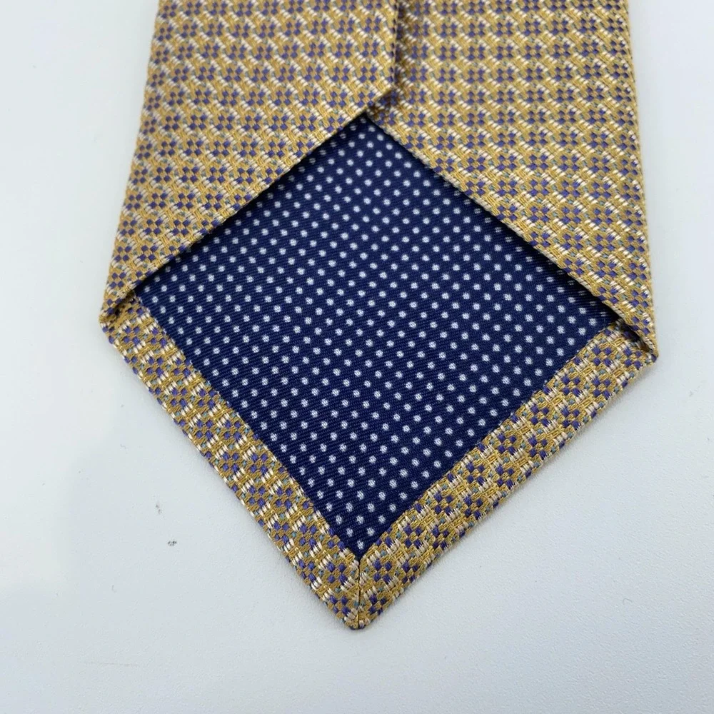 Eton Tie Mens One Size Tan Purple Patterned Silk Classic Necktie‎ Italy Made NWT